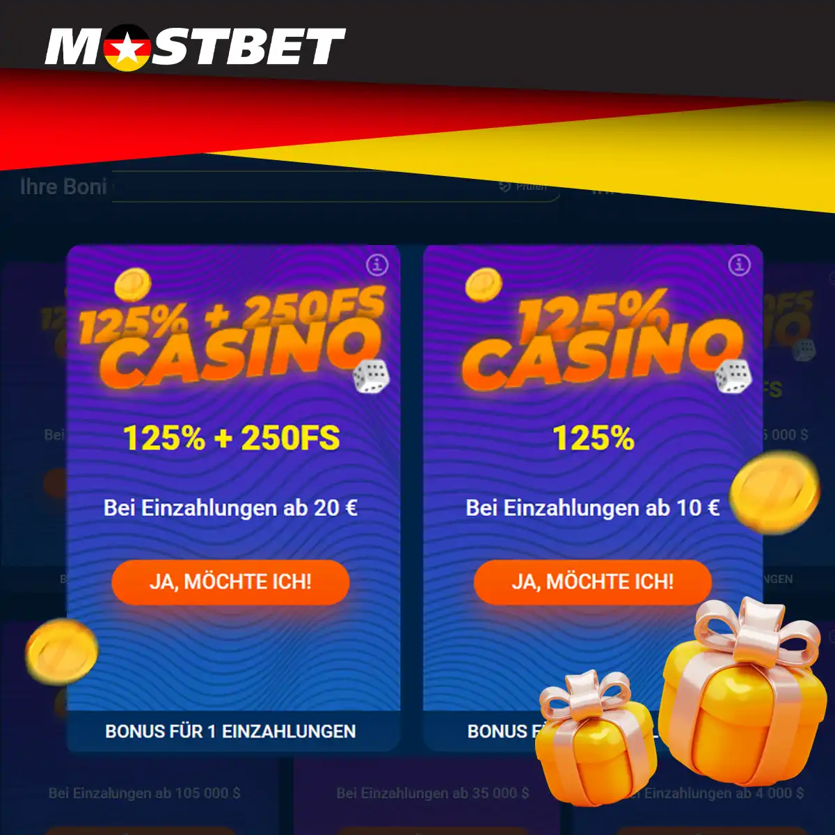 Mostbet-Willkommensbonus nach der Registrierung erhalten