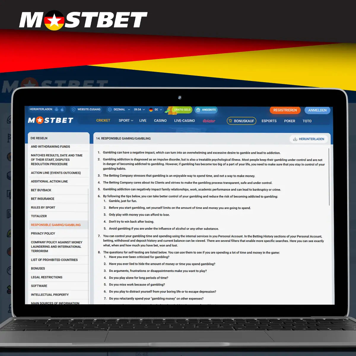 Mostbet fördert verantwortungsvolles Glücksspiel